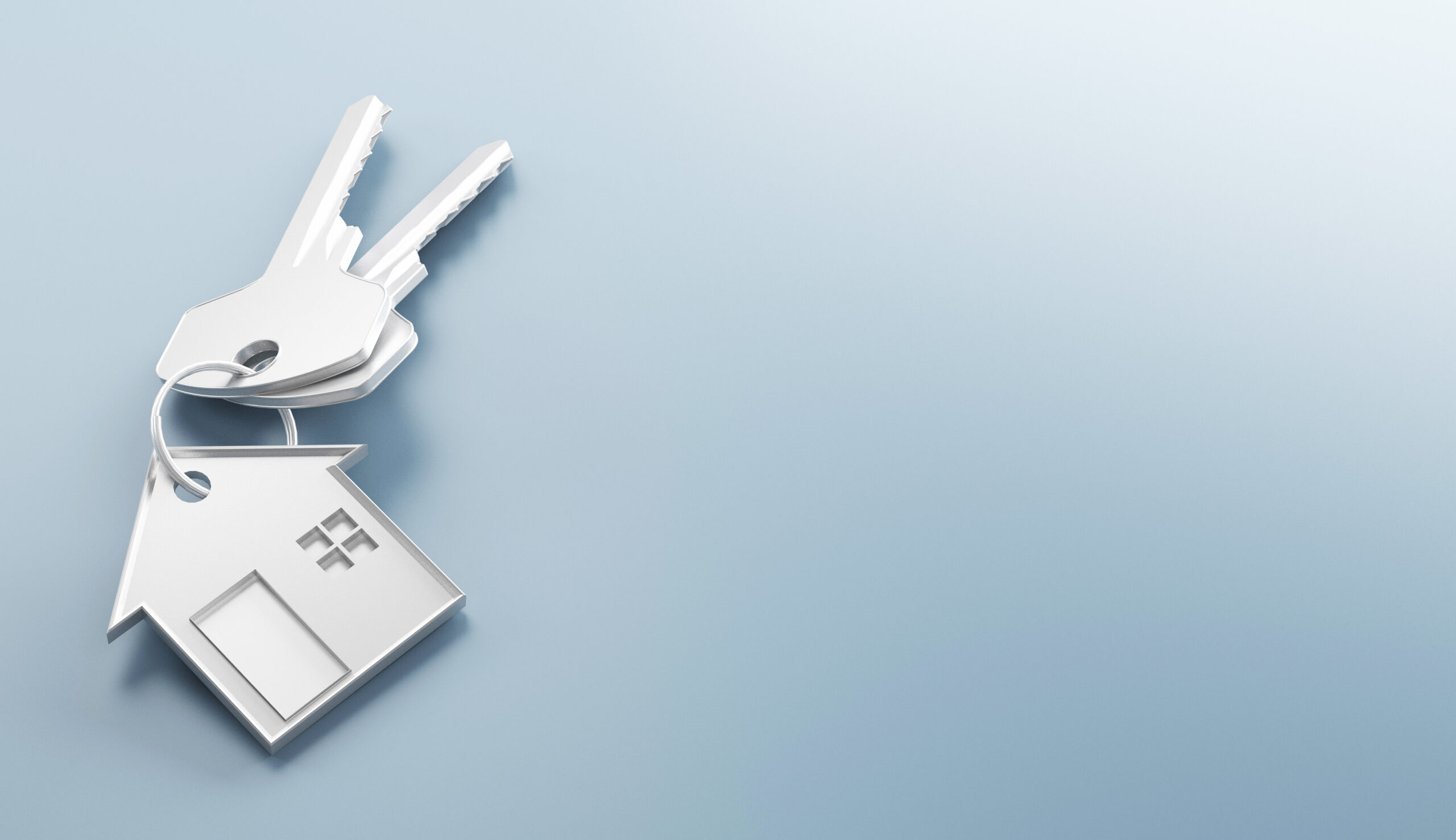 Mortgage, investment, real estate and property concept - close up of house keys. 3d rendering