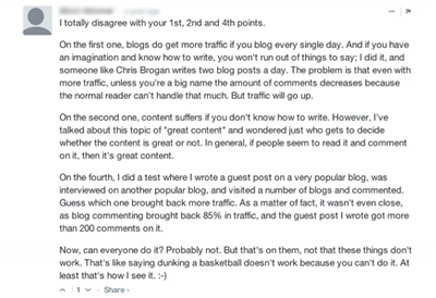 An example of a negative comment on a blog.