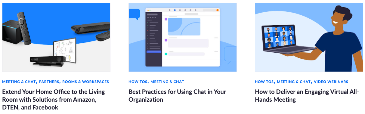 A screenshot of Zoom blogs.